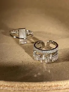 Elegant Party Stackable Cubic Zirconia Rings Set, Geometric Sparkling Zirconia Copper Alloy Adjustable Open Ring, Perfect for Women's Evening Events & Gatherings