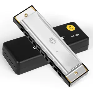 Blues Harmonica for Beginners Adult, 10 Hole Diatonic Harmonica Key of C, Metal Mouth Organ C Key Brass Reed with Case, Key C Sliver