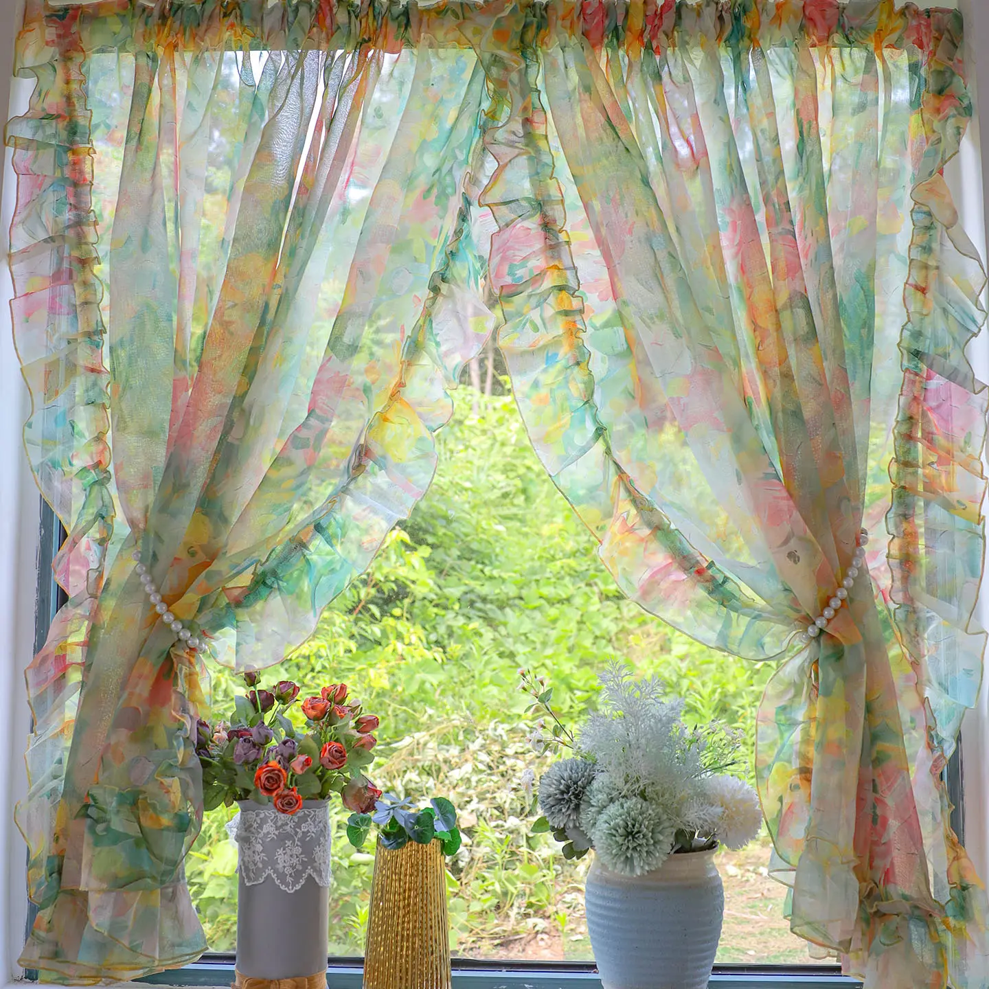 Romantic Princess Style Colorful Sheer Curtains, French Ruffle Design Drapes for Bedroom & Balcony Windows, Home Decor, Easy Install Curtain, Home Decorative Curtain, Net Curtains Window, Home Decoration Curtain