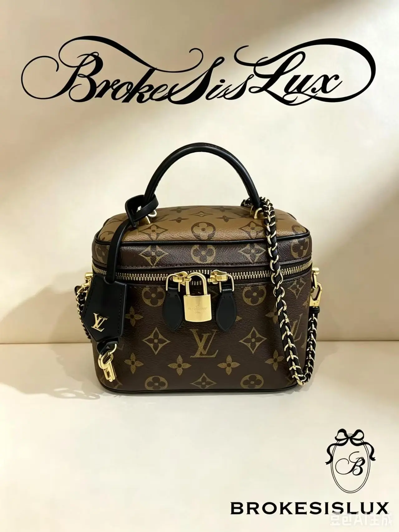 Pre-owned Louis Vuitton LV Classic Monogram Mini Vanity Bag | Top Handle & Chain Crossbody Makeup Case