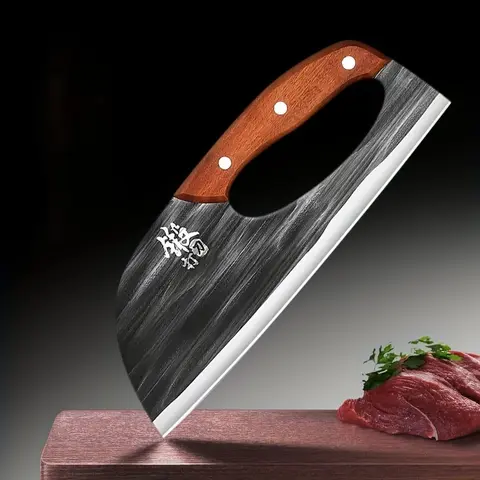 1pc Forged Stainless Steel Ergonomic Cleaver Knife - Rust Resistant, Thick Solid Blade, Wooden Handle, Durable, Multi-Functional Kitchen Utensils for Home Cooking Cutting