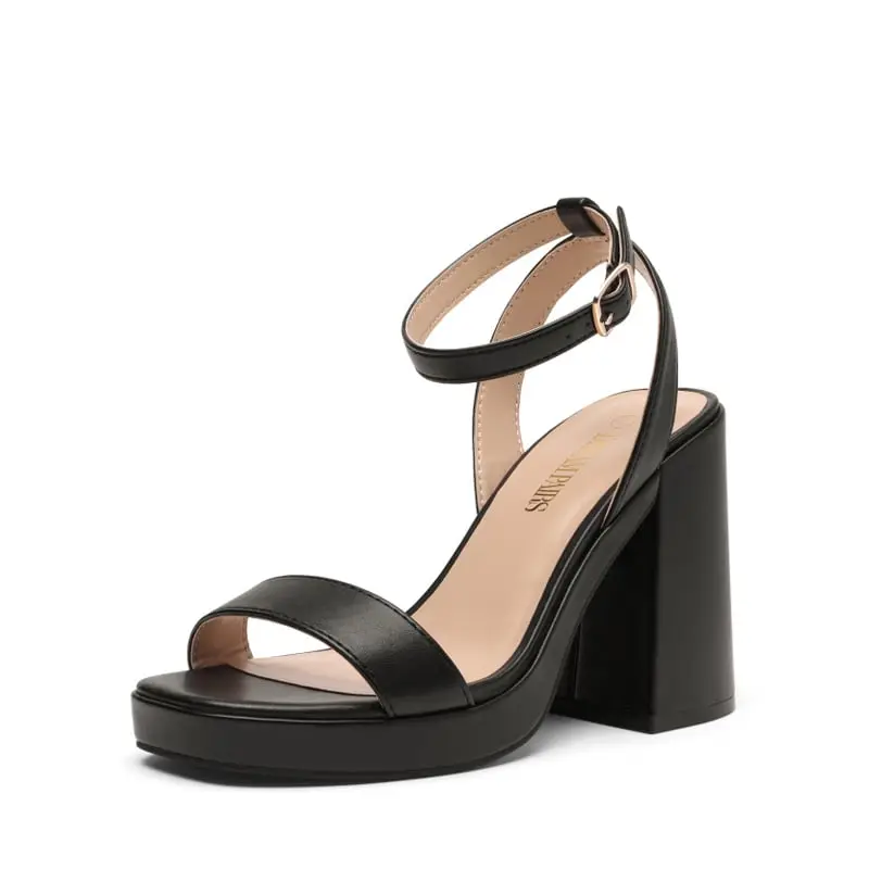 DREAM PAIRS Women's Chunky Heel Platform Open-Toe Ankle Buckle Strap Sandals - Casual Trendy Sandals, Comfortable Heels for Women, Daily Wear Footwear, Walking Shoes, Platform Wedge Shoes