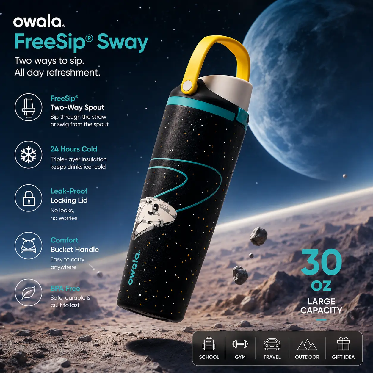 Trending Owala FreeSip Sway 30oz Stainless Steel Water Bottle, FreeSip Two-Way Drinking Spout, BPA-Free Leakproof Sports Bottle for Office, Hiking & Fitness