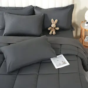 Comforter Set, 7 count Bedding Sets  Grey, All Season Down Alternative Bed in a Bag  with Comforter, Flat Sheet, Fitted Sheet, 2 Pillow Shams & 2 Pillowcases
