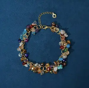 Bohemian Style Natural Pebble Double-Layer Braided Bracelet