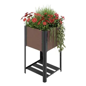 HDPE Elevated Garden Bed with Storage Shelf, 19"W x 33"H Raised Planter Box with Aluminum Frame for Patio