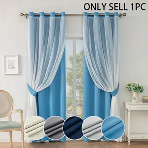 French Romantic Lace Curtains, Double Layer Light Blocking Drapes, Fashionable Living Room Window Treatments, Hole Punch Design, Grommet Curtains