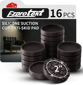 2 Inch Non Slip Furniture Coasters, 16 PCS Round Rubber Furniture Caster Cups, Anti-Sliding Furniture Pads for Hardwoods Floors Bed Stopper Protectors (Dark Brown)