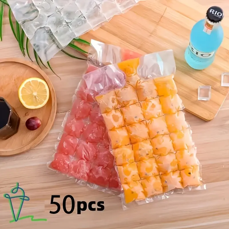 50+ pieces of disposable ice packs cold compress bags, ice block mold trays, ice-making boxes, self-sealing freezer bags, outdoor kitchen supplies, suitable for camping, picnics, parties, kitchens and quick cooling of beverages
