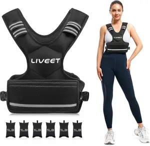 【Holiday Haul】 Liveet Adjustable Weighted Vest for Women Men, 4-10lb 11-20lb 20-32lb Weight Vest with 6 Ironsand Bags, Running Vest with Reflective Strips Adjustable Buckle Straps for Walking Strength Training OutdoorFun