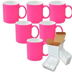 6-Pack of 11oz Pink Fluorescent Neon Sublimation Mugs with Foam Support and Shipping Boxes