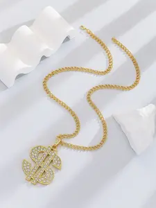 Exaggerated hip-hop domineering thick dollar symbol necklace with diamond studded personalized trendy pendant necklace, suitable for daily wear, vacation and dating occasions, and also a surprising exquisite small gift.