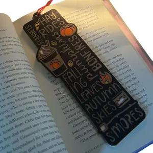 Fall Bookmark - Hay Rides Flannels Pumpkin Fallin' Leaves Autumn Skies Design for Reading Enthusiasts