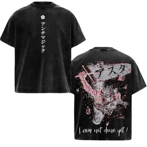 Asta Black Clover Black Bulls Anime Double Printed Vintage Washed Tee Unisex Oversize Anime Manga Washed Heavyweight Cotton T-shirt