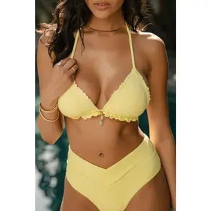 For the Frill Triangle Bikini Top - Lemon Drop Dilly