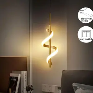 Spiral Line Pendant Ceiling Light Fixture, Indoor Electrical Wiring, Three Adjustable Color Temperatures