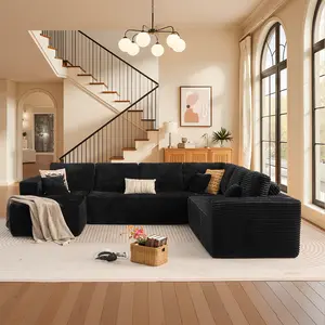 POUUIN 133" Boneless U-Shaped Modular Corduroy Upholstered Sectional Sofa - Modern Large-Size Multi-Seat, High-Resilient Foam Deep Seats, Plush Cloud Couch, Wide Armrests, Ultra-Soft Pet-Friendly, No-Assembly for Large Living Rooms