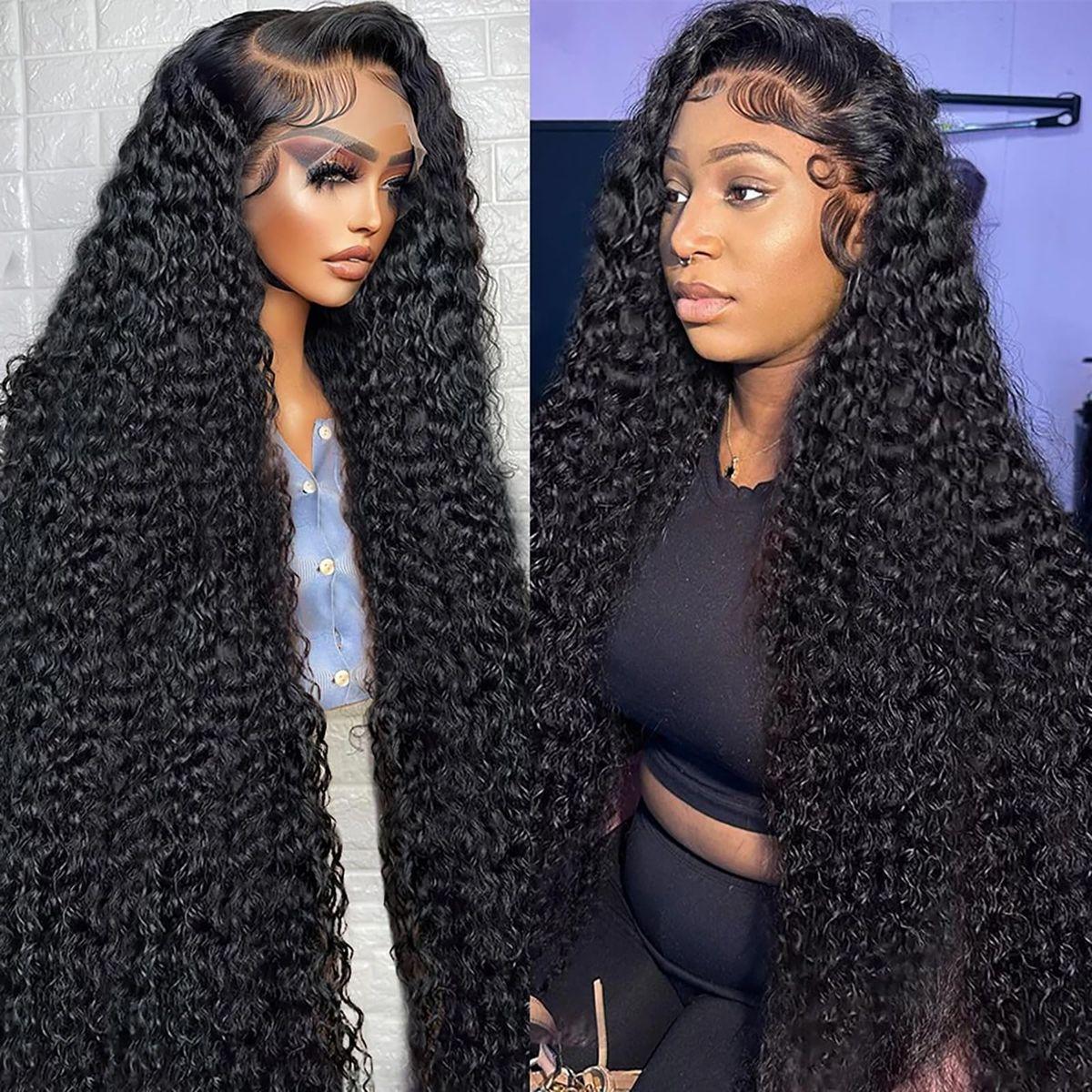 30 Inch Deep Wave Lace Front Wigs Human Hair 13x6 HD Transparent Deep Wave Lace Front Wigs for Women 200% Density Curly Lace Front Wig Pre Plcked Deep Wave Wigs with Baby Hair
