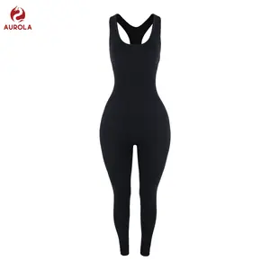 AUROLA Power Workout Jumpsuit for Women Yoga Gym Seamless One Piece Racerback Tummy Control Padded Bra Jumpsuit