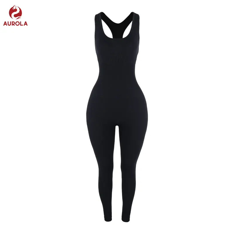 AUROLA Power Workout Jumpsuit for Women Yoga Gym Seamless One Piece Racerback Tummy Control Padded Bra Jumpsuit