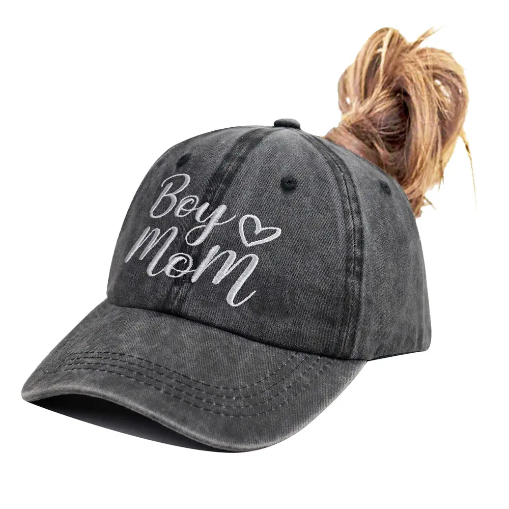 Women's Embroidered Boy Mom Baseball Cap, Vintage Washed Cotton Ponytail Hat with Adjustable Fit, Lightweight Sun Shade Visor Stylish Accessory, Accessories For Women, Stylish Accessories