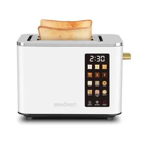 SEEDEEM 2 Slice Toaster with Touch Control Screen, 6 Bread Selection, Countdown, Removable Crumb Tray, 900W, Pearl White Color