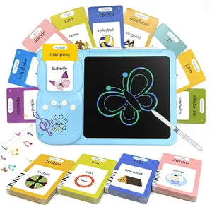 KIDGENIUS 3-in-1 LCD Writing Tablet with Quick Erase Button & 510 Vocabulary Cards for English & Spanish Learning - Ideal Home Tutor & Gift, Interactive Learning with Audio Flashcards, Durable Design, Eye-Safe Screen, Portable & Long Life Battery -Digital