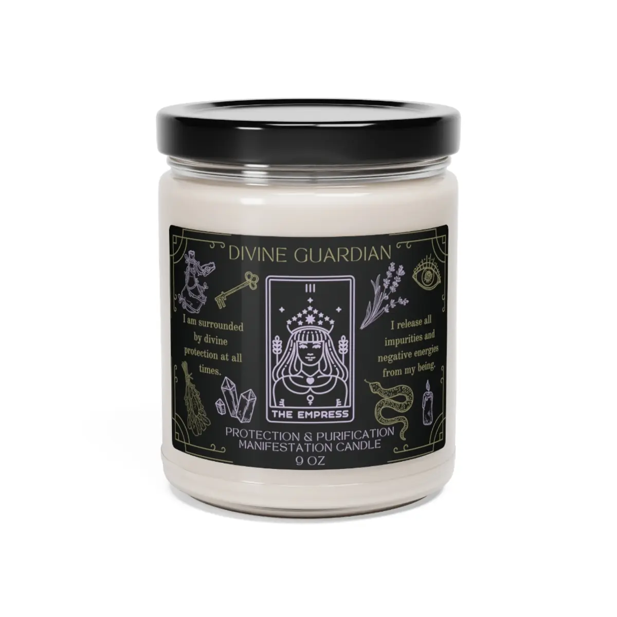 Protection Manifestation Candle, White Sage & Lavender Intention Candle for Purification Spell, Witchy Candle Magick with Affirmations