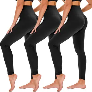3 Pack Leggings for Women - Black Tummy Control High Waisted Soft Yoga Pants for Workout Gym Running with Pockets