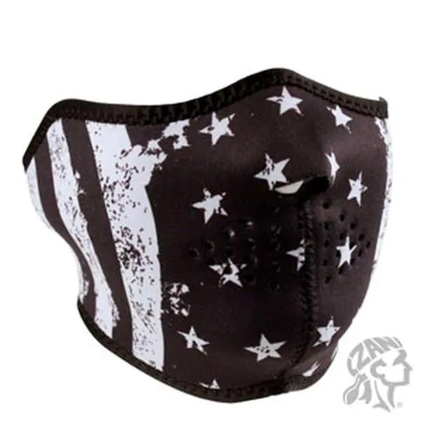 212 MAIN Balboa Zan Headgear Neoprene Half Protective Mask - Black & White Flag, Reversible, Hook-and-Loop, 1-Size-Fits-Most Face Cover for Fencing, Skiing