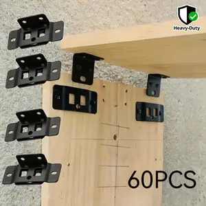 60pcs Heavy-Duty L-Shaped Metal Brackets | 90-Degree Angle Joints, Black Screw/Hole Positions for Easy Installation, Durable Iron Connectors for Furniture, Shelves, Panels