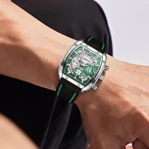 A fashionable men's sports multi-functional wine barrel-shaped quartz watch with waterproof design, featuring calendar display and night light function. It is suitable for various occasions and is an excellent gift choice.