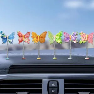6Pcs Cute Butterfly Car Rear View Mirror Accessories, Colorful Funny Resin Car Ornament, Shaking Spring Butterfly Figure Dashboard Decorations, Exquisite Interior Decor for Home Garden Computer Desk