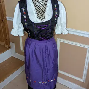 Dirndl World Dirndl Dress October Fest Women's Traditional Oktoberfest Costume Purple Cotton Blend Ruffled Braids Adjustable Apron Comfortable Fit