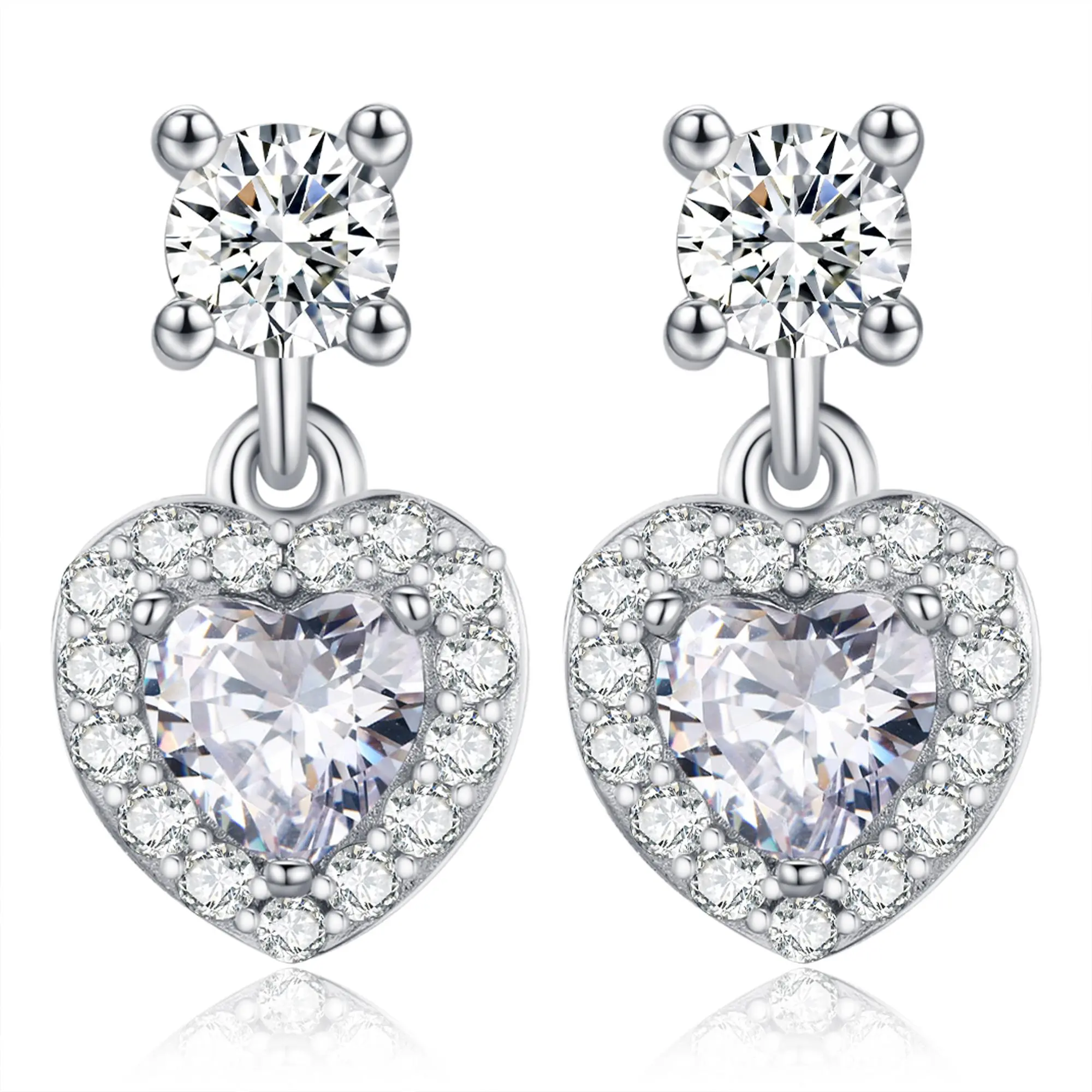 DRINSPER Heart Drop Earrings Cubic Zirconia Studs Earrings Jewelry Gifts for Women Wife Girls Girlfriend Sister Friends Valentine's Day Anniversary Birthday Mothers Day Gifts Jewelry