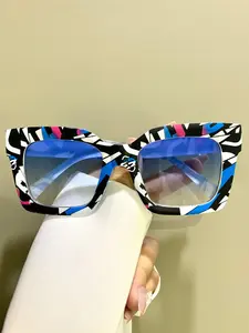 Retro Square Boho Fashion Glasses, Color-Blocked Multicolor Decorative Eyeglasses, Metal Hinges with PC Lenses, Unisex, Trendy Square Sunglasses