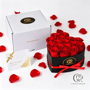 16 Red Preserved Roses Heart Shape Box Romantic Floral Keepsake Gift for Mother's Day Birthday Anniversary and Valentine's Day