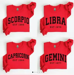(LEAVE A NOTE OR DM SHOP) Custom Zodiac Sweatshirt - Red, Personalized Year Astrology Pullover, Unisex Crewneck, Cute Horoscope Birthday Gift, Celestial Sign