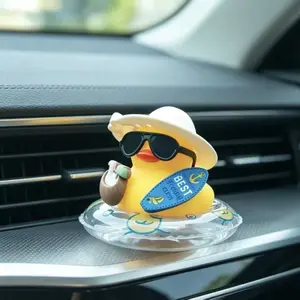 1 tropical beach duck car dashboard decoration-with fashionable glasses, non-slip base and sticky pad, cute yellow duck in coconut buoy ring-car, truck, SUV dashboard decoration-summer gifts for drivers, women and men-car interior accessories.