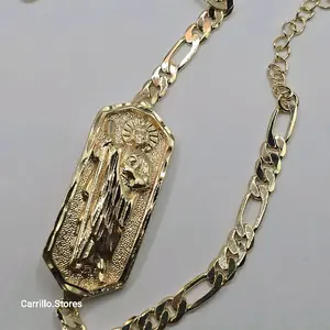 SAINT JUDE racelet figaro gold-plated religious design perfect gift for all occasions sise 7"inches Heart date