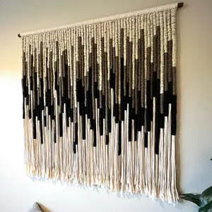 KAI - Handcrafted Macrame Wall Hanging - Geometric Design with Natural and Black Yarn - Boho Decor for Living Room or Bedroom