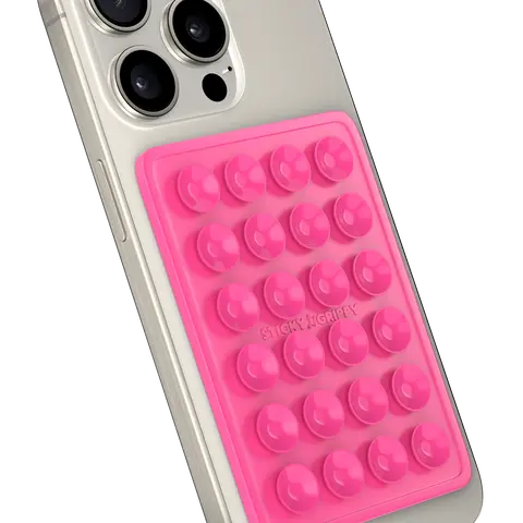 Pink StickyGrippy - Suction Phone Case Mount, Silicon Adhesive Phone Accessory for iPhone and Android, Hands-Free Fidget Toy Mirror Shower Phone Holder, Tiktok Videos and Selfies