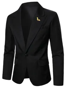 Men's Casual Woven Plain Suit Jacket Long Sleeve with Eagle Embroidery, One Button Pocket Design, Fitted Style for All Seasons, Perfect for Weddings & Events