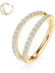 Surgical Steel Hinged Nose Ring Hoop, Hypoallergenic Gold-Plated Septum Jewelry, Unisex Accessory for Single Piercings