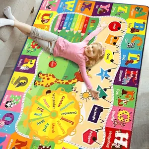 Educational Kid Area Rug for Playroom, 4x6 Feet TPR Non Slip Kids Classroom Carpet Rug for Learning ABC Animal, Shape Color Fruit, Washable Play Mat Rug for Children Nursery Toddler Room Decor,Beige/blue/green/purple/pink Vibrant Fun
