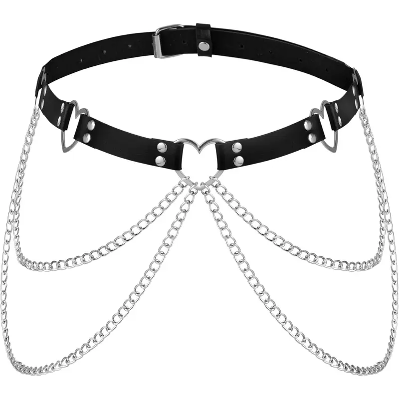 Chain Heart Black PU leather Belt, Emo Punk Grunge Goth Belt, Gothic Punk Accessories