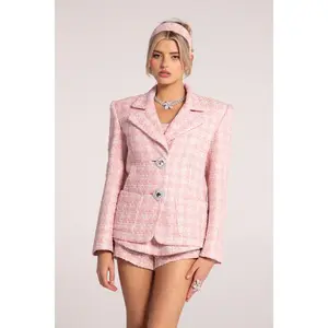 Maya Textured Lapel Pink Checkered Suit Jacket (Final Sale)
