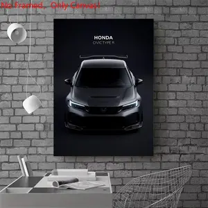 1 Piece/Set frameless canvas painting poster, Luxury sports car art, Car Honda Civic Type R, a gift for car lovers, ideal for bedroom, living room, mural, wall decoration, room decor, Indoor decoration