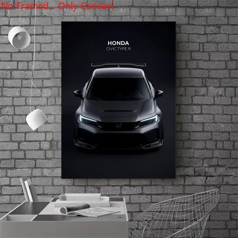 1 Piece/Set frameless canvas painting poster, Luxury sports car art, Car Honda Civic Type R, a gift for car lovers, ideal for bedroom, living room, mural, wall decoration, room decor, Indoor decoration, Living Room Decorations