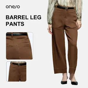 [ONESO X Angela Callisto] Women's High Waisted Baggy Barrel Leg High Stretchy Jeans Pants Relaxed Boyfriend Denim Pants Streetwear Pocket Basic Fitted Denim Jeans